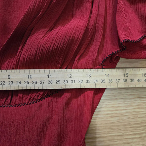 Zac Posen Womens Red Silk Ruffled Midi Dress 2 Milkmaid Feminine High Low - Picture 11 of 12